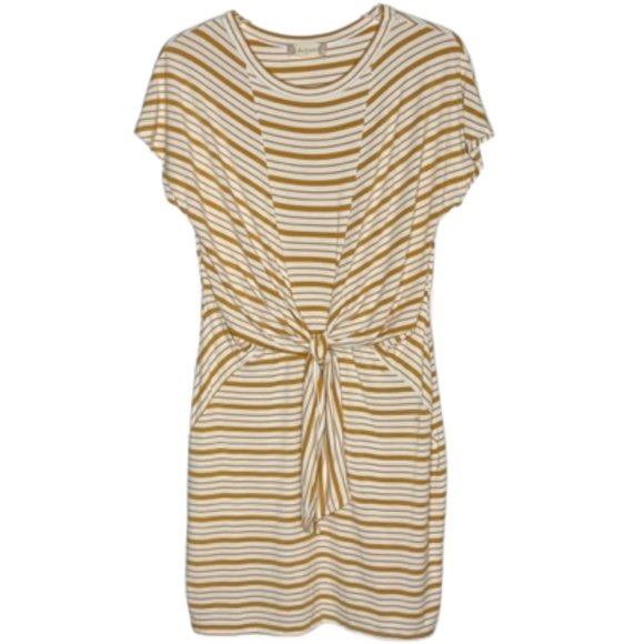 Altar'd State Dresses & Skirts - Altar’d State Golden Brown/White Tie Front Striped Dress - M